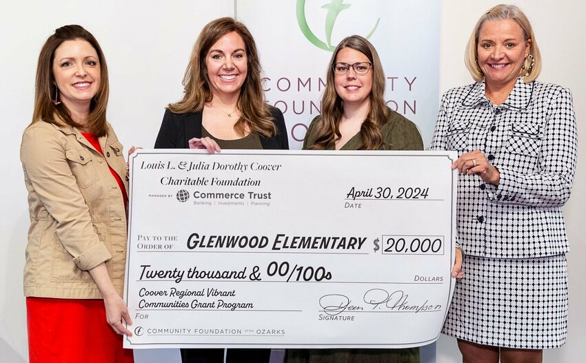 From left: Community Foundation of the Ozarks CEO Winter Kinne, Glenwood School representatives Stephanie Johnson and Tiffany Jens, and Jill Reynolds, chair of the Coover Foundation grant selection committee.