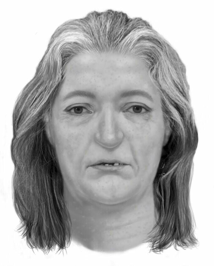 The Missouri State Highway Patrol distributed this artist's rendering of a woman found dead in January 2022, asking for the public's help in identifying her. Her remains were found by the side of U.S. 60 in Winona. She has now been identified as Debra Ramsey of Alton in court records seeking charges against her brother, Robert Bender, also of Alton. On Thursday, warrants for Bender's arrest were issued out of Oregon and Shannon counties on charges of murder, stealing and abandonment of a corpse.