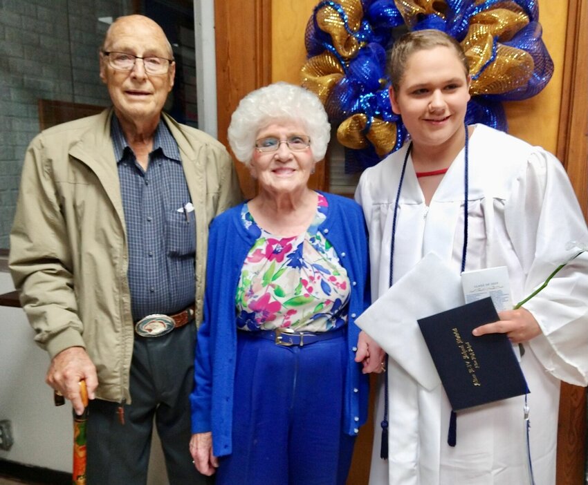 Charles and Carolyn VonAllmen of West Plains are shown here with their granddaughter, Riley Nelden following her graduation from Alton High School last spring. Neldon’s mother Durreall VonAllmen, who submitted this photo and now lives in West Plains with her family, shouted out to Charles and Carolyn, “Thanks for being the best grandparents!”