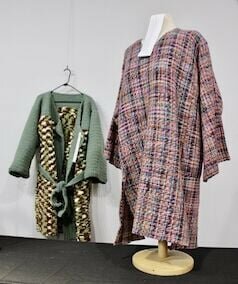 Featured in the 2024 Quilt and Fiber Arts show at the Harlin Museum were this crocheted cardigan, left, and woven tunic. The museum, 405 Worcester St., is accepting entries to this year&rsquo;s show through Sunday. The entry fee per item is $10.