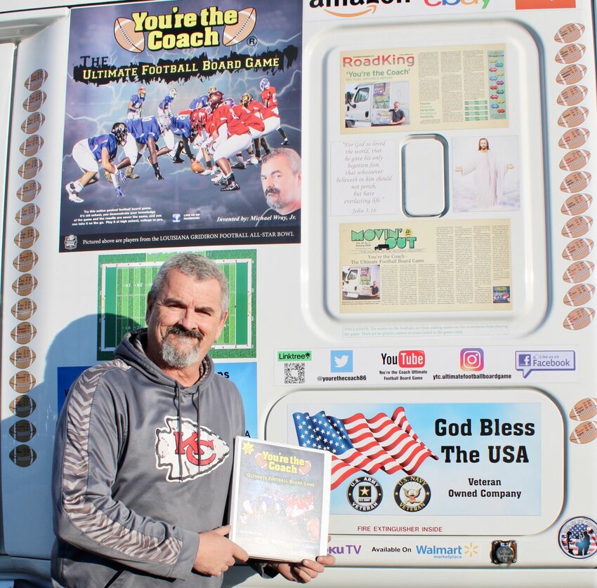 Texas County resident Michael Wray, Jr., has been perfecting his football board game, You're The Coach, since he came up with the idea over 40 years ago. He is a Navy veteran and uses his current career as a long haul trucker delivering goods to military bases to make connections and promote the game. It's now in its second edition and available in West Plains at the Book Nook, 203 Washington Ave.