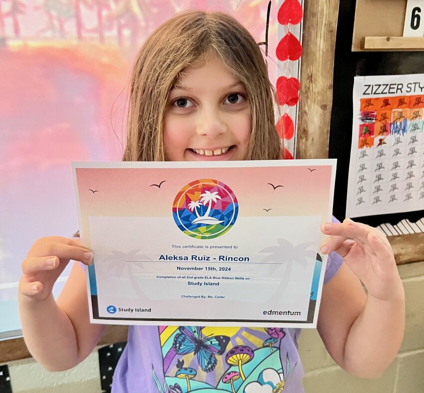 West Plains Elementary second grader Aleksa Ruiz-Rincon is making a big impact in both the classroom and the community, shared West Plains R-7 School District Communications Director Lana Snodgras: The student has achieved the academic milestone of mastering all of the Study Island Blue Ribbon skills for her grade. However, Ruiz-Rincon&rsquo;s achievements go beyond academics, Snodgras said, noting the youngster recently made a generous donation, cutting and donating 10 inches of her hair to support people battling cancer. &ldquo;Her selfless act demonstrates compassion and kindness, setting an inspiring example for her peers,&rdquo; Snodgras commented. &ldquo;Aleksa&rsquo;s hard work and generosity make her an exceptional student and role model. West Plains Elementary is proud to celebrate her accomplishments and the positive impact she has on those around her.&rdquo;