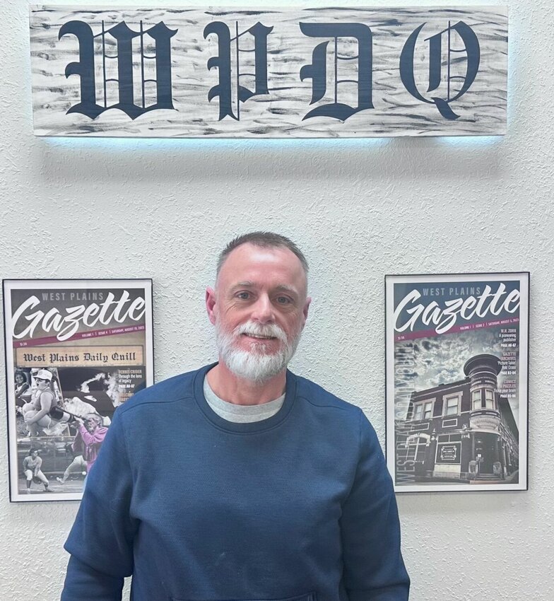The West Plains Daily Quill received a custom, backlit sign for its office, donated by Richard, shown here, and Kim Rhoads of KR Designs. The local business specializes in homemade and customized signs and woodworking, and has a booth that can be found at The Creator&rsquo;s Company and Vendor Market, 4679 W. U.S. 160 in West Plains, just past Easley&rsquo;s Body Shop.