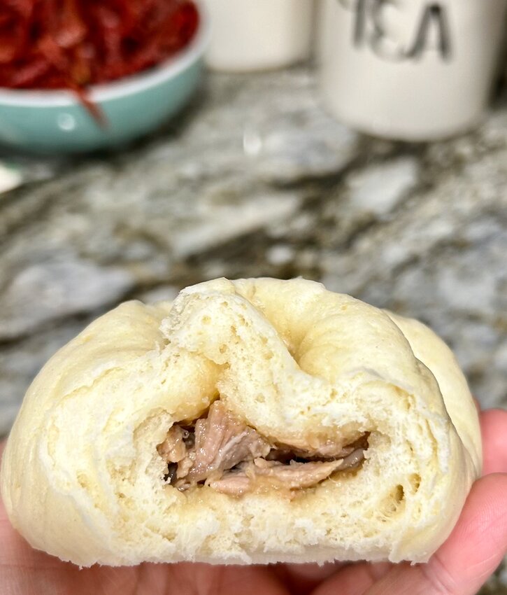 Siopado Asado is a Filipino steamed pork bun, available from the Grassy Hill Farms booth at Saturday&rsquo;s &ldquo;Go Farm&rdquo; Farmer&rsquo;s Market in the Endurance Church parking lot.
