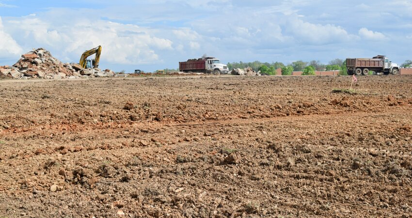 Construction is happening at 1410 Bill Virdon Blvd., West Plains, at the former site of a home built by Bob and Pearl Butler, which has been torn down. In its place, a new comprehensive outdoor sports complex is being built for baseball and softball programs at Missouri State University-West Plains. The West Plains Area Dugout Club, a local nonprofit founded in 2023 to promote and support baseball in the region, says it has received a gift from Jim and Beth Peters of West Plains to support the construction of the complex. Initial plans for the property include having a practice facility for Grizzly baseball ready by the start of the fall semester. Long-term plans call for the complex to support both Grizzly baseball and softball programs. A worker on the property told the Quill the pink flag visible on the far right side of this photo is where the pitcher's mound is planned to be.