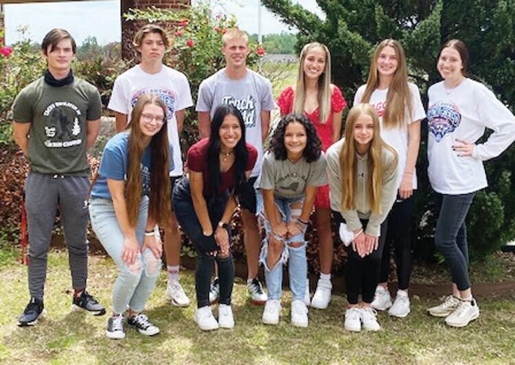 Purcell State Track qualifiers include, back row, from left, Ronan Little, Noah Mason, Kyle Ginn, Tate Quintero, Kora Keith and Kayla Skinner. Front row - Lucy Wilson, Liz Caralampio, Payci Constant and Gracie Pruitt.