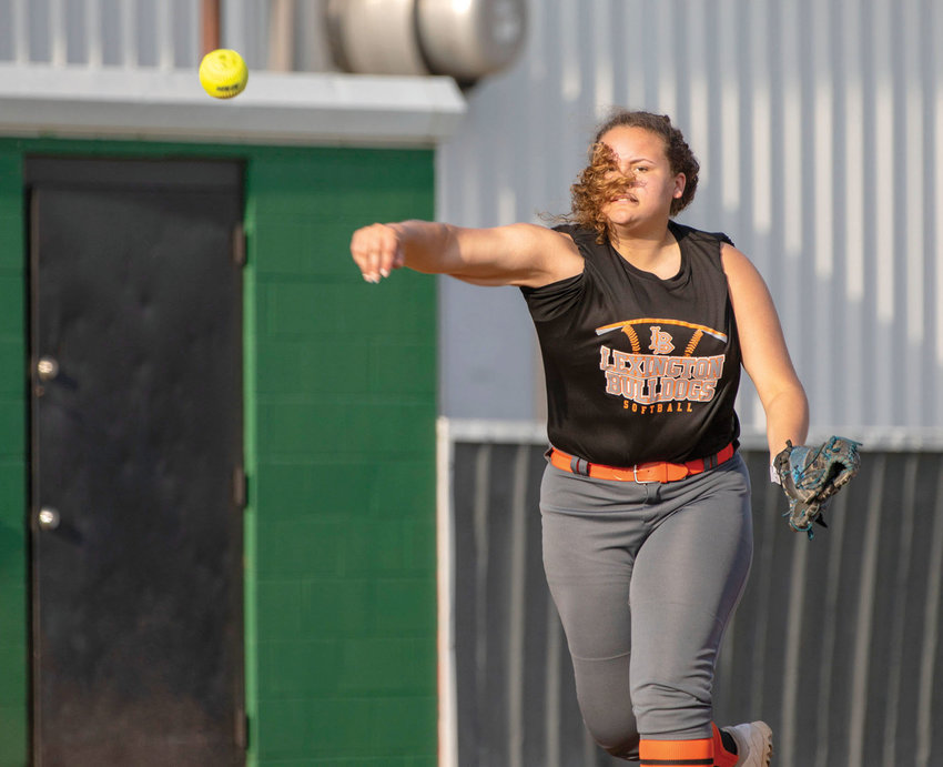 Lexington sophomore Kiely Givens, back from an injury, comes up throwing from her third base position. Lexington plays at Calera in the District tournament this week.