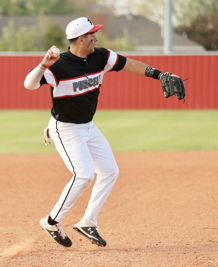 Purcell senior Jorge Munoz makes a play in the infield during Purcell&rsquo;s 10-3 win over Anadarko Thursday.