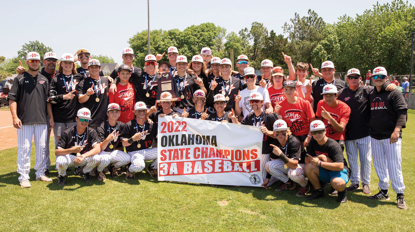 The Washington Warrior baseball team claimed the Class 3A State championship after they defeated Kingston 13-2 on Saturday. Pictured are, from front left, Xavier Reyes, Jake Coles, Mayson Thomas, Kaden Clary, Kade Norman, Aldo Reyes, Canon Stewart, Marlon Moore and Jesus Ledezma. In the middle row are, from left, coach Drake McMillan, Easton Berglan, Sam Hegeman, Caleb Fullingim, Reese Stephens, Timmy Mote, Sutton Moore, Case Taylor, Tristin Babbitt, Camden Bates, Ben Crow, Landon Barnes, Gage Goode, Brian Morales, coach Jeff Kulbeth and coach Brady Kulbeth. On the back row are, from left, coach Brad Lucas, Dax McCaskill, Kane Springer, Nate Roberts, Cage Morris, Jake Wells, Baehlor Larman, Reese Prock and Canyon Alcorta.