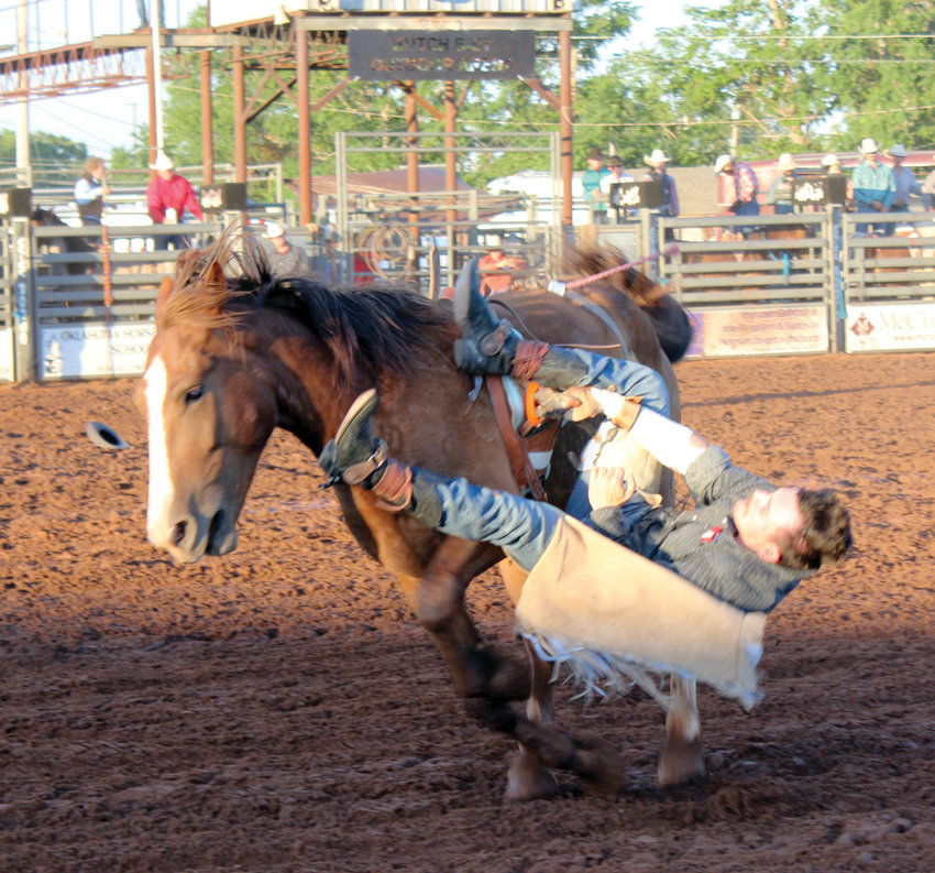 A rank bareback bronc wasn&rsquo;t the worst this cowboy had to contend with at Saturday&rsquo;s final performance of the Purcell IPRA Rodeo. His bareback rigging slipped, catching one foot. He was left at the mercy of the horse which evaded the pickup men for several harrowing seconds.