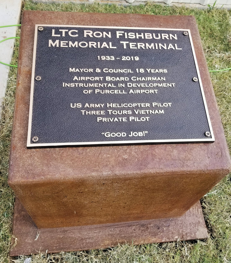 Purcell Mayor Graham Fishburn recalled memories of his late father, Ron Fishburn, during Friday&rsquo;s dedication of the new terminal building at Steven Shepherd Airport. The dedication, complete with a memorial plaque, was especially meaningful as  Friday would have been his father&rsquo;s 89th birthday.