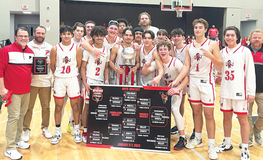 The Purcell Dragons defeated Verdigris, Tahlequah and Coweta to claim the 2023 Mother Road  basketball championship at Verdigris last weekend. The 10-0 Dragons are ranked No. 1 in Class 3A.