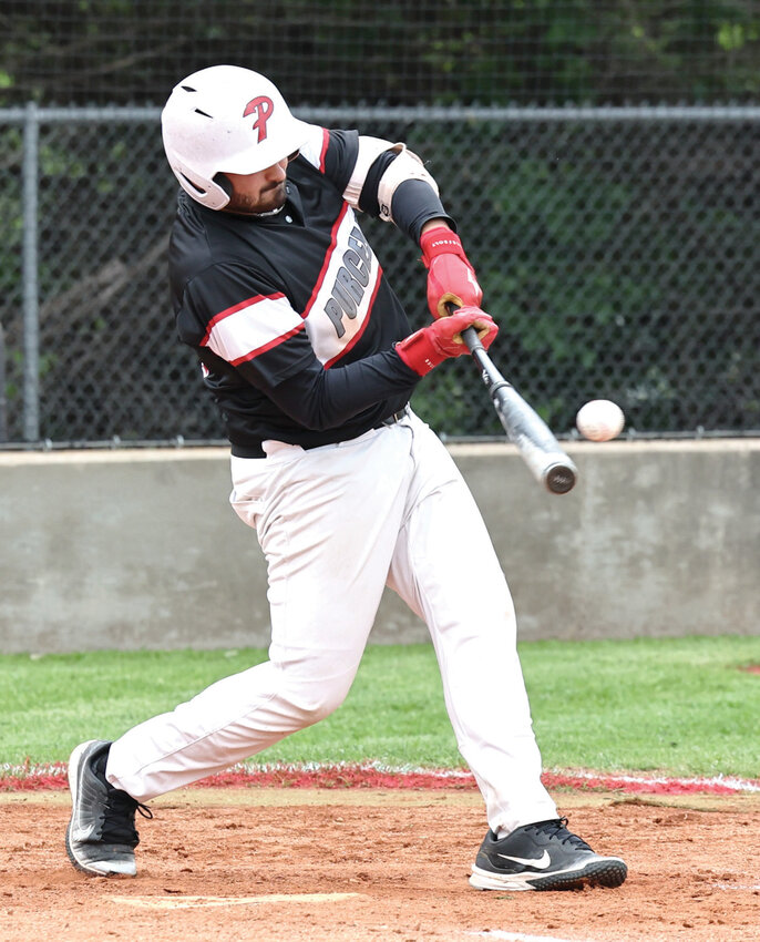 Purcell freshman Bryce Blair tees off on a ball against Kellyville during the Bi-District baseball tournament.