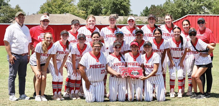 The Purcell softball team took third place in the inaugural Heart of Oklahoma Softball Tournament over the weekend. They had wins over Norman (10-4), Tuttle (4-3), Alva (7-2) and Cache (1-0) and a loss to Blanchard (2-0). Pictured are, from front left, Kelly Anderson, Kailynn Helton, Payci Constant and Savanna Edwards. In the middle row are, from left, Anika Raper, Ellie Reed, Jasey Baker, Mac McKay, KK Vasquez, Kenna Esparza, Lili Del Toro, Aubrey Elmore and Emma Renfro. On the back row, from left, are tournament sponsor Jason Bridwell, assistant coach Roger Raper, Kylee Barrett, McKinly Miller, Hadleigh Harp, Brynley Jennings, Hannah Whitaker, Ella Resendiz, Rosie Smith and head coach Sarah Jones.