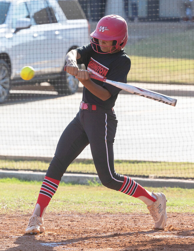 Washington freshman Ava Salcedo gets a hit against CCS. The freshman has been on fire at the plate.