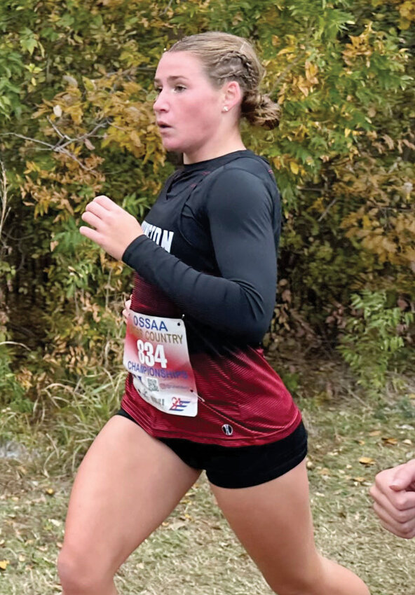 By finishing 8th individually at the 3A State Cross Country competition in Edmond last Saturday, Rielyn Scheffe made the All-State team.