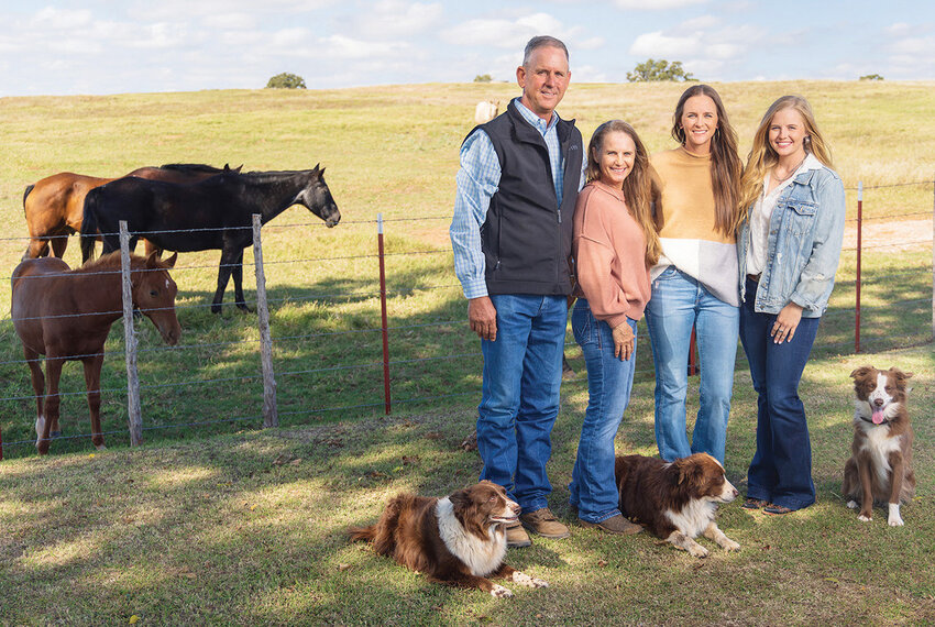 Brock and Sheila Karges, with their daughters Karena and Jessica, on their family ranch, Triple Heart Ranch, in Wanette.