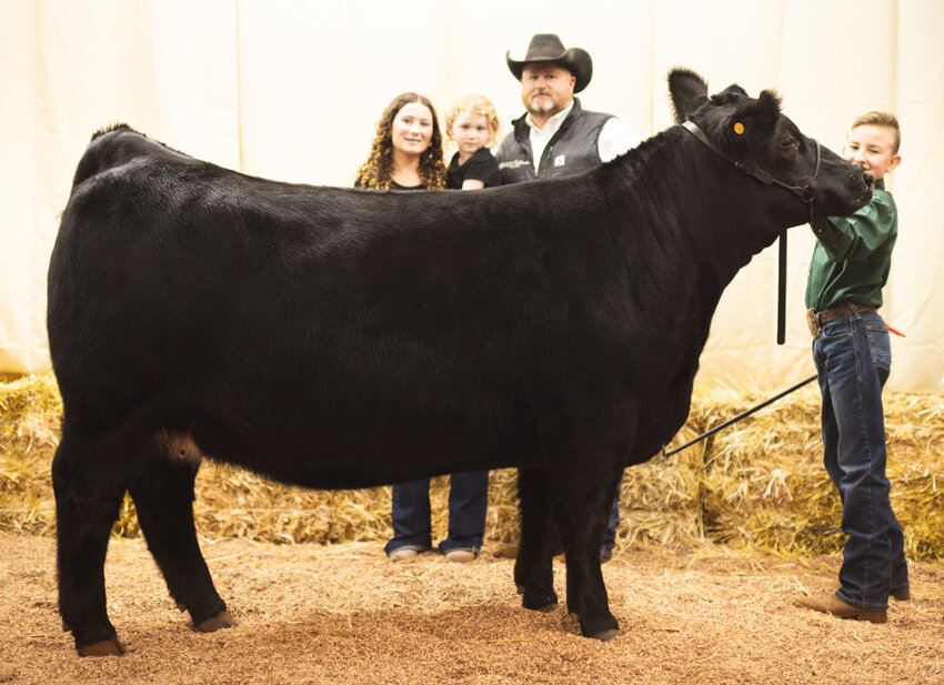 Hayes Anderson showed the grand champion heifer at the Purcell bonus auction Feb. 22. The bonus was paid by Central Halliburton Livestock Commission Co.