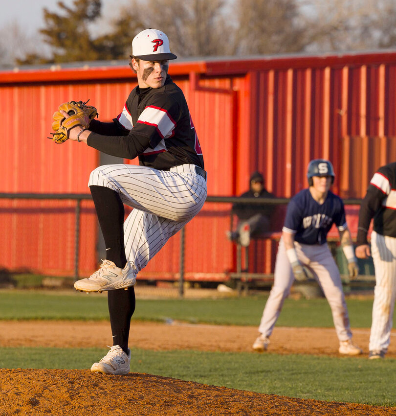 Purcell junior Boston Knowles delivers a pitch for the Dragons against Shawnee. The Dragons lost 8-6. Knowles threw nine strikeouts in relief work. He also homered and doubled at the plate.