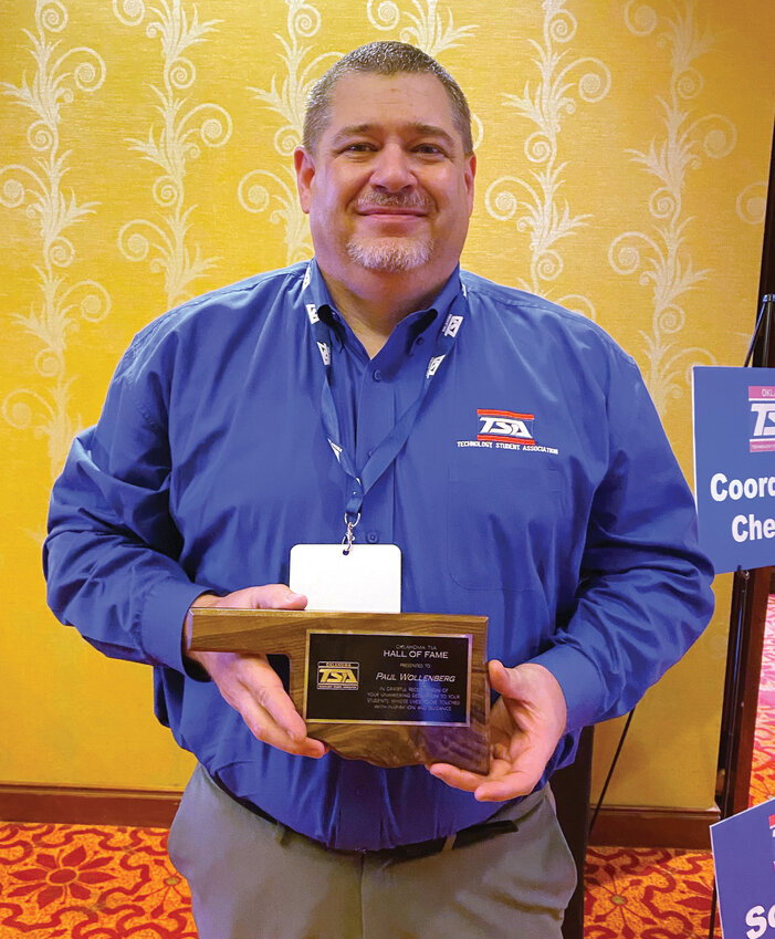 Purcell teacher Paul Wollenberg was inducted into the Oklahoma Technology Student Association (TSA) Hall of Fame last week at the Embassy Suites in Norman.