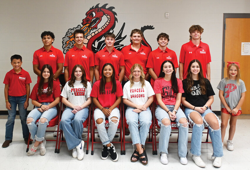 Purcell High School’s homecoming coronation will be held Friday night at 6:20 p.m. at Conger Field prior to the Purcell-Plainview football game. Members of the 2024 homecoming court include, from front left, crown bearer Nick Smith, Justus Fulbright, Ellie Reed, Kenna Esparza, Jaci Deaton, Haven Buchanan, Hallee Buchanan and flower girl Mayer Stone. On the back row, from left, are Noel Chavez, Christian Kirk, Boston Knowles, Landry Bacon, Devan Martin and Bodie Meyer. The homecoming parade will be held at 1:30 p.m. Friday on Main St. in Purcell.