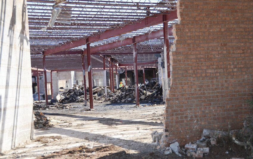 Demolition continues at the old Purcell Municipal Hospital at the corner of Green Avenue and Grant.