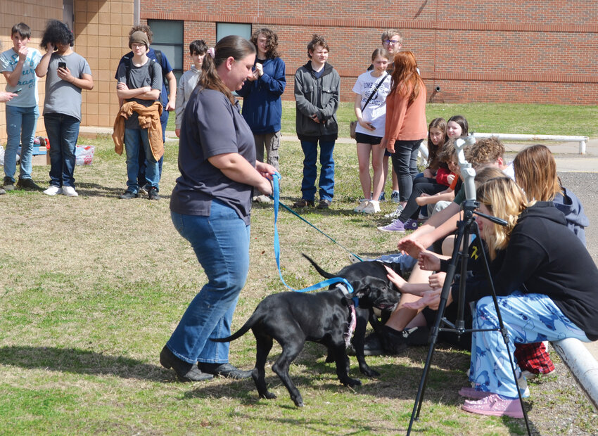 Lexington Animal Control officer Casey Allison brought several dogs last Thursday to interact with Lexington Junior and Senior High robotics students from Lexington culminating a project to help the animal shelter.