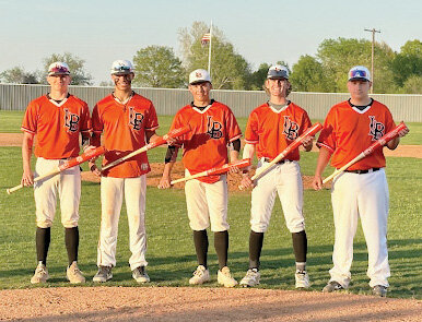 Lexington held their senior night honors last Tuesday when they were hosting Dickson. The five seniors are, from left, Buddy Cormany, Gavrie Williams, Kaiden McRavin, Corey Ramsey and Ryan Johnson. The Bulldogs won 15-5.