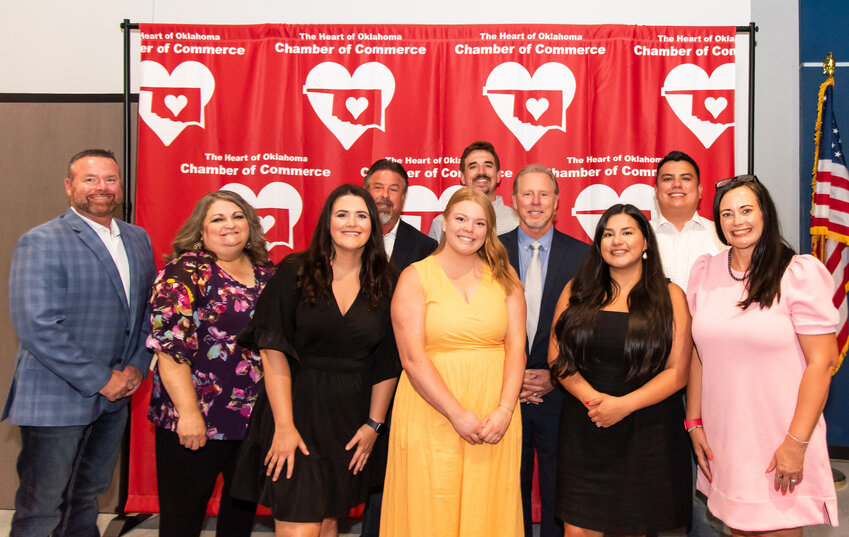 The Heart of Oklahoma Chamber of Commerce Board of Directors were recognized at the Chamber Banquet Thursday evening. This year&rsquo;s board included Ryan Smith, Sherri Sheehy &ndash; Chamber President-Elect, Elisabeth Baker &ndash; Executive Director, John Sanders &ndash; Chamber Vice-President, Makayan Carrizales, Jace Woodrow, Greg Wheat &ndash; Chamber Past-President, Raegan Knox, Andrew McClung and Melissa Pruitt &ndash; Chamber President.  Not pictured were Crystal Bacon, James Bolling and Clinton Tharp.