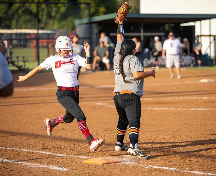 Mayce Trejo catches the ball for an out against Duncan. Wayne’s season ended Friday after they fell 9-8 to Elmore City in the District tournament.