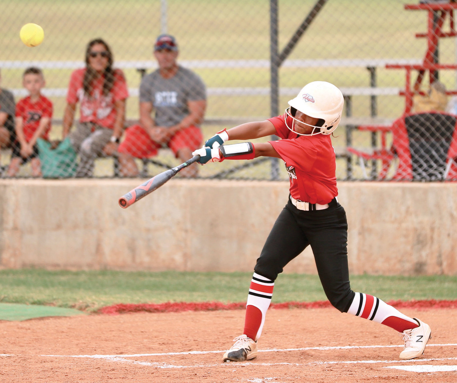 Purcell freshman Coty Sessions watches a ball off her bat in what would eventually lead to a three-run bonanza for the Dragons. Purcell heads to Tuttle today (Thursday) before heading into the Plainview tournament this weekend.