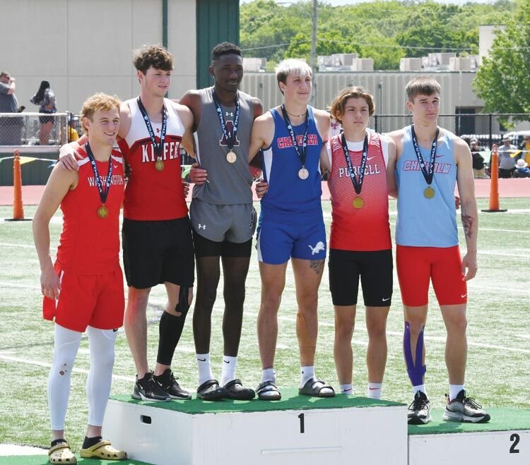 Purcell’s freshman Noah Mason finished fourth at State in the high jump while Washington’s Kobe Scott finished fifth. Both athletes had a 5’10” leap.