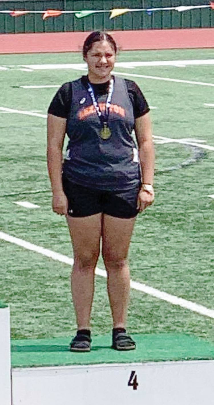 Cora Vazquez finished fourth at the State Track Meet in the shot put with a throw of 32’7”.