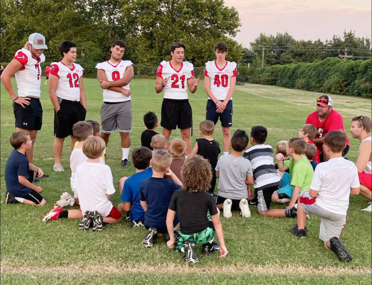 The Purcell 7U football team recently listened to a pep talk from Purcell varsity football players Creed Smith (7), Zicorrie Davis (12), Brodrick Smith (9), Titus Mason (21) and Xander Springael (40). The 7U team is 3-1 this season and are ranked No. 1 in the league. Their next game is October 2 at home against Marlow.