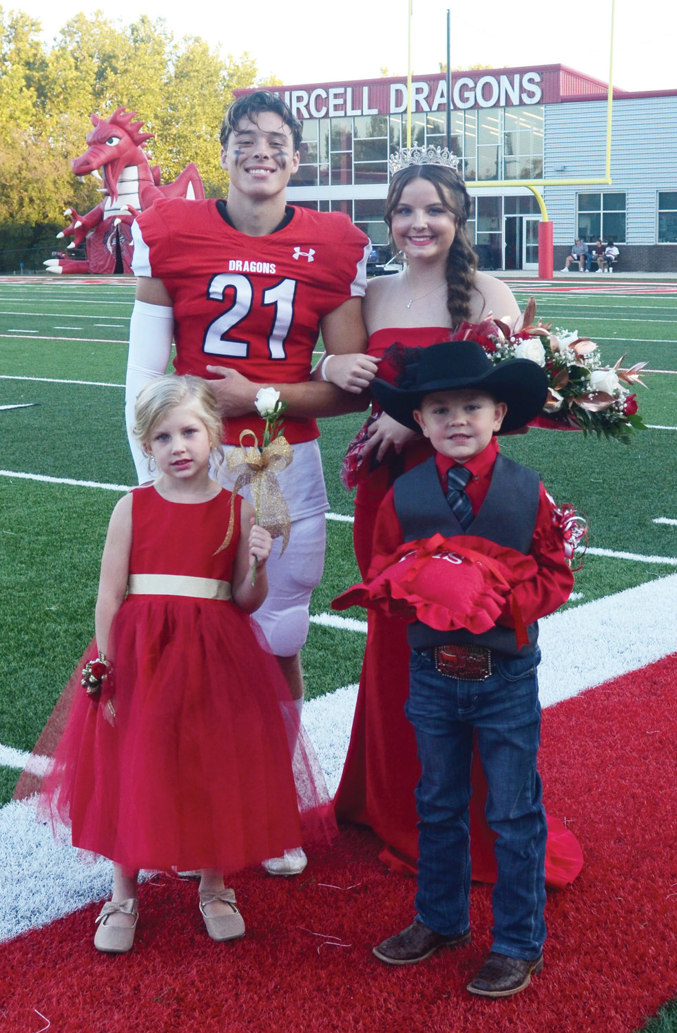 Purcell held homecoming ceremonies Friday night. Titus Mason was named king and Alexis Brock was crowned queen. Maebry Simmons was the flower girl and Trigg Anderson was the crown bearer.