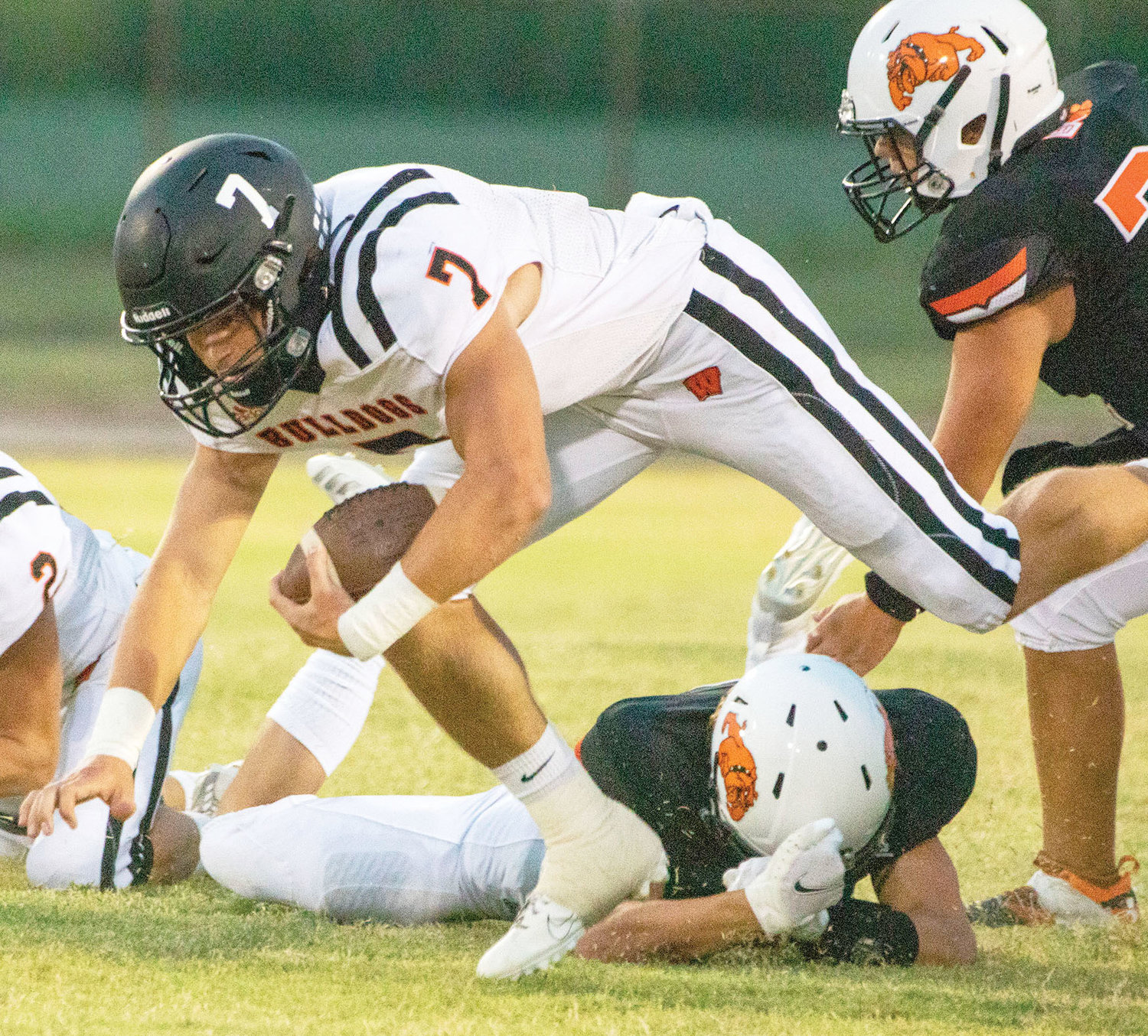 Wayne senior Ethan Mullins carries the ball for the Bulldogs. Mullins and the the Bulldogs were knocked out of the Playoffs by Tonkawa after a 27-0 defeat.