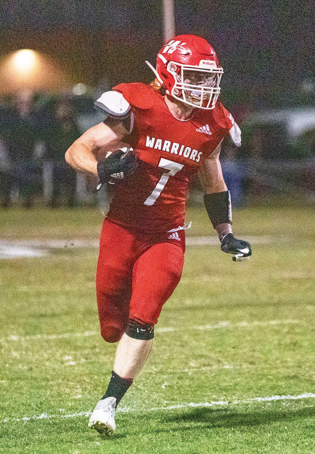 Washington junior Cole Scott rushes the football during the Warriors’ 55-20 win over Comanche in the opening round of the State playoffs. Scott led the rushing charts with 15 carries for 170 yards and a two-yard touchdown burst. The Warriors host Jones Friday night. Kickoff is at 7 p.m.