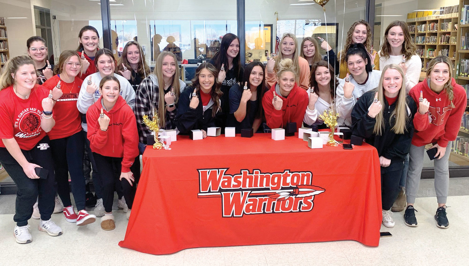 Washington’s Lady Warriors got their State Championship rings during a ceremony at the high school Tuesday.