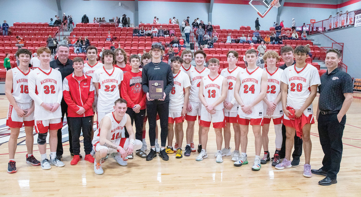 The Washington Warriors defeated Chisholm 75-43 to win the District tournament Saturday. They play Perry in the Regional tournament at 8:30 p.m. Friday in Perry.