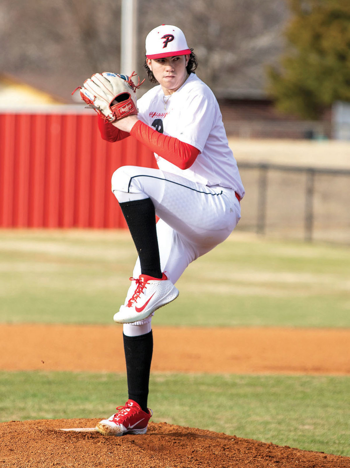 Purcell freshman Tucker Bloodworth delivers a pitch for the Dragons during their 4-0 win over Little Axe. Bloodworth recorded 12 strikeouts in the game.