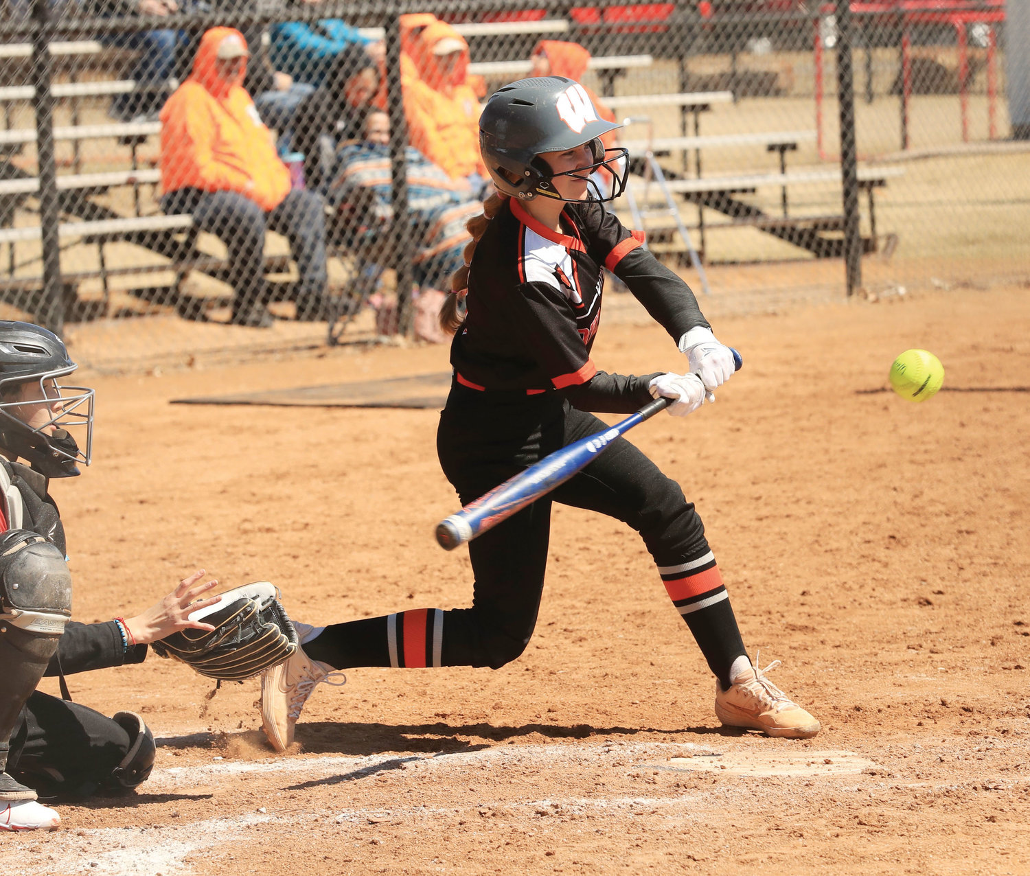 Wayne freshman Madi Sharp gets a hit during Wayne’s 25-0 win over Crooked Oak. Sharp has stepped into duty for the Bulldogs and is hitting it well at the plate.