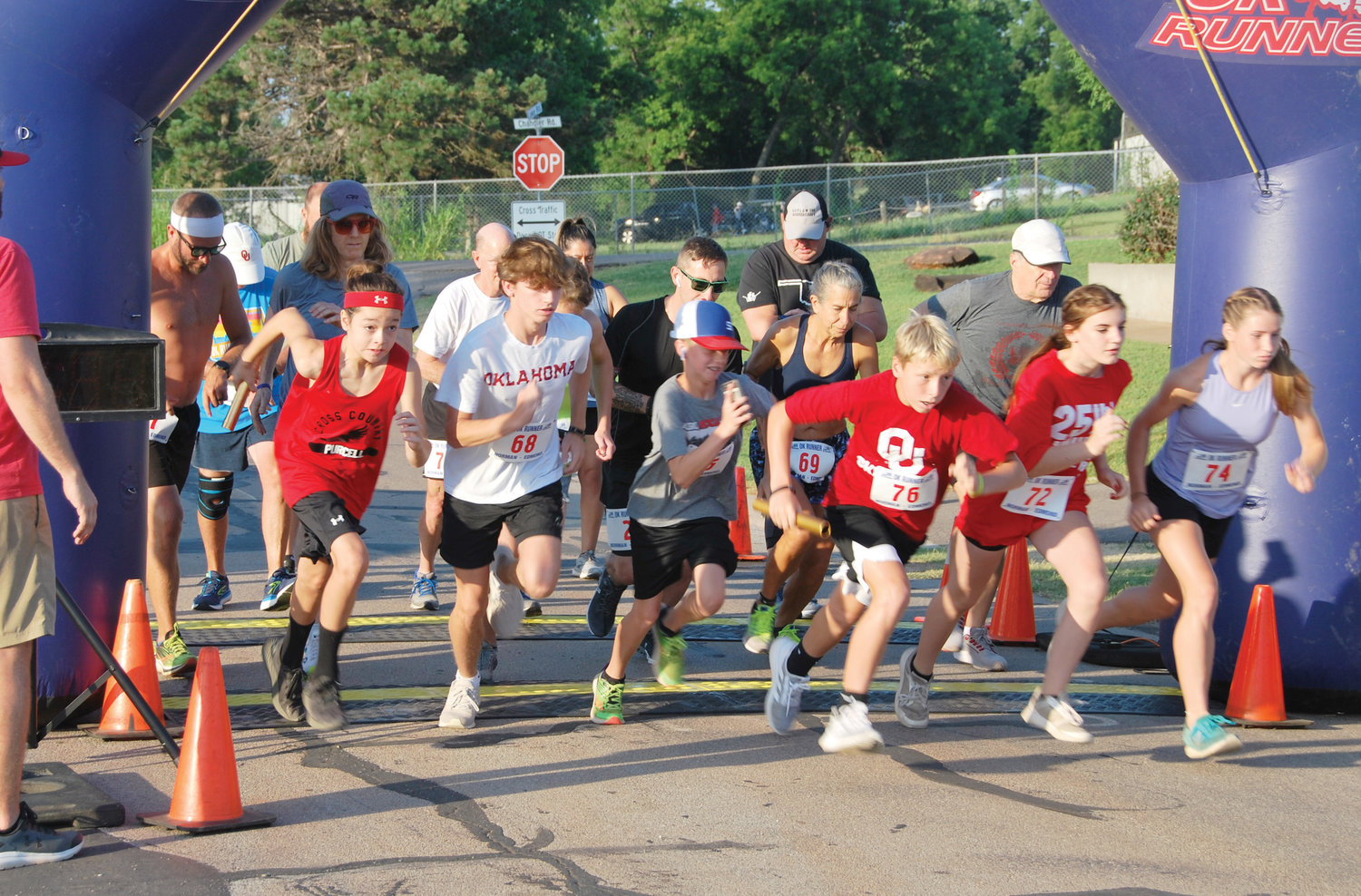 The start of the 25th annual Purcell Lake Run near the pavilion at the Purcell City Lake last Saturday morning.
