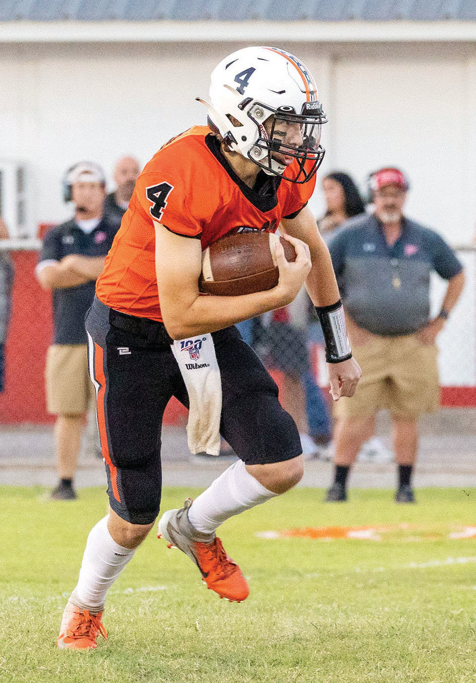 Lexington senior Tate Collier runs with the ball last Friday night against Purcell. The Bulldogs were defeated 51-6. Lexington opens District play Friday when they host Tishomingo at 7:30 p.m.