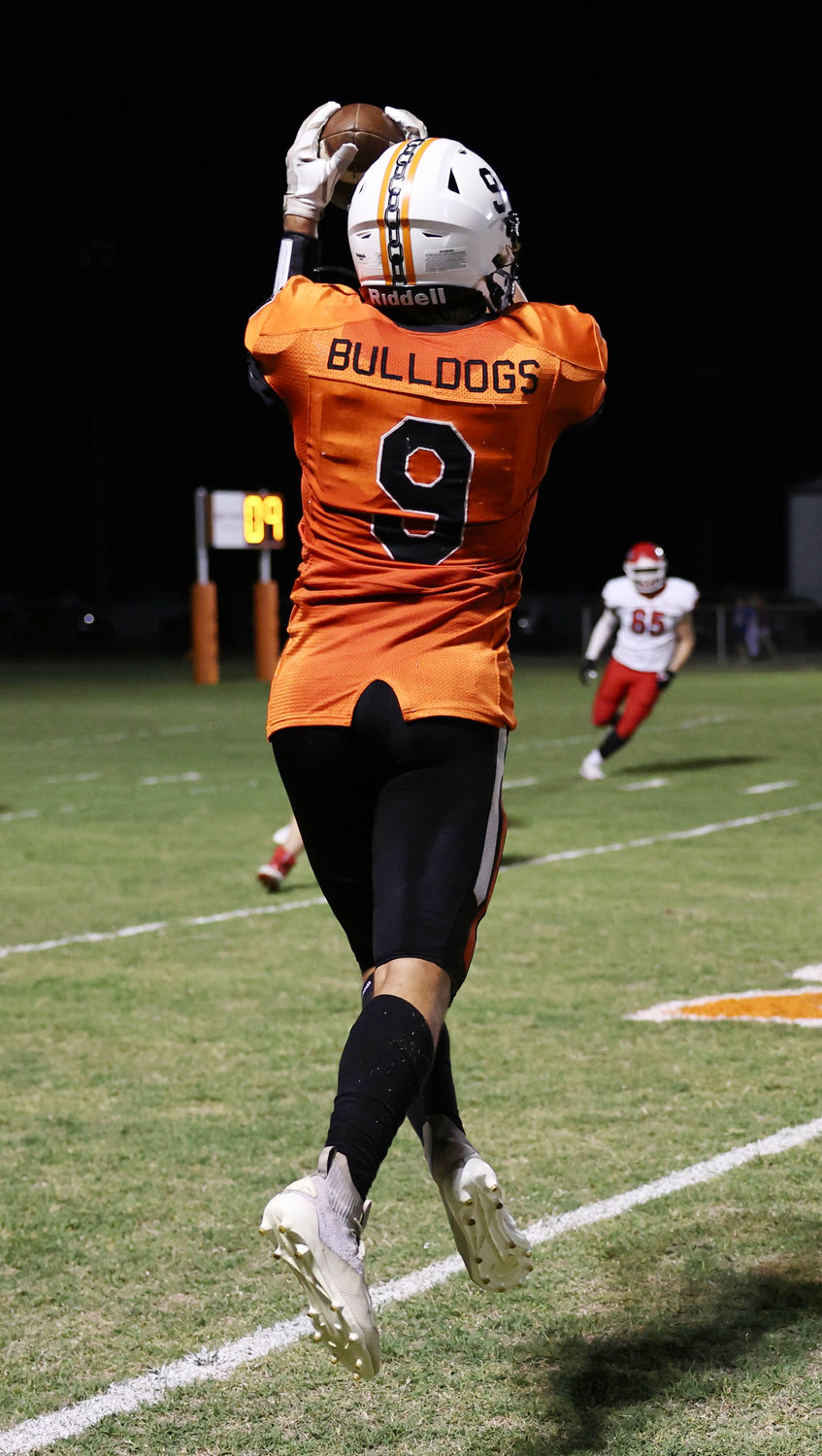Lexington senior Ezra Faulkenberry catches a pass against Purcell. Lexington fell 51-6. The Dawgs open District play with Tishomingo at home at 7:30 p.m. Friday night.