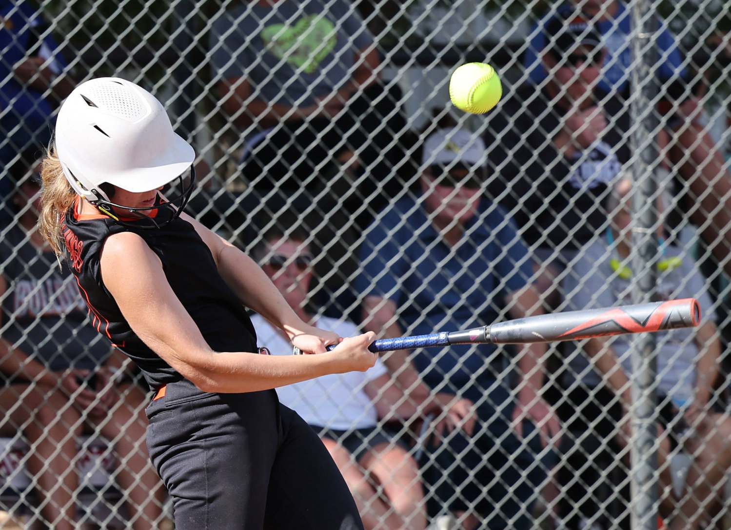 Lexington junior Maison Sissney puts a ball into play for the Bulldogs. Lexington opens the Regional softball tournament today (Thursday) at Lindsay against Newkirk at 2 p.m.