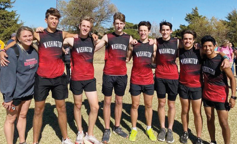 Washington’s Warriors who are going to state include, from left, coach Dagan Wilcox, Grayson Mitchell, Grant Hager, Cooper Hendrix, Jeremiah Tontz, Cole Beard, Jakob Shea and Landis Riggs.
