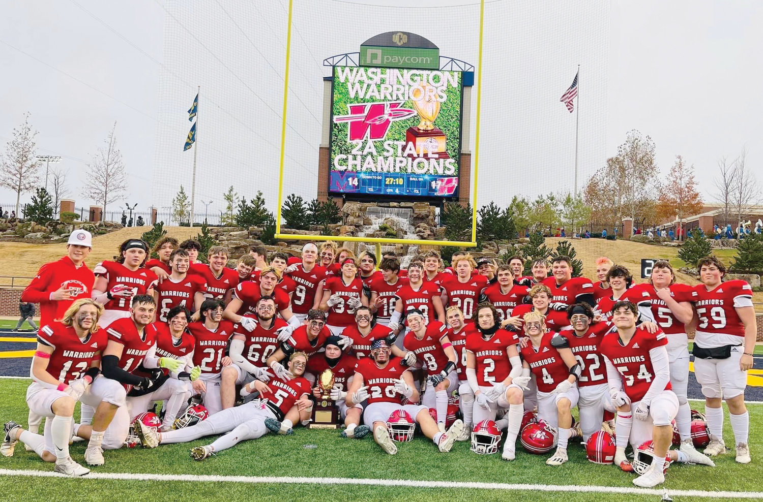 The 2022 Washington Warriors finished off a perfect 15-0 season with a 17-14 victory Saturday over Millwood at Chad Richison Stadium in Edmond on the campus of the University of Central Oklahoma.