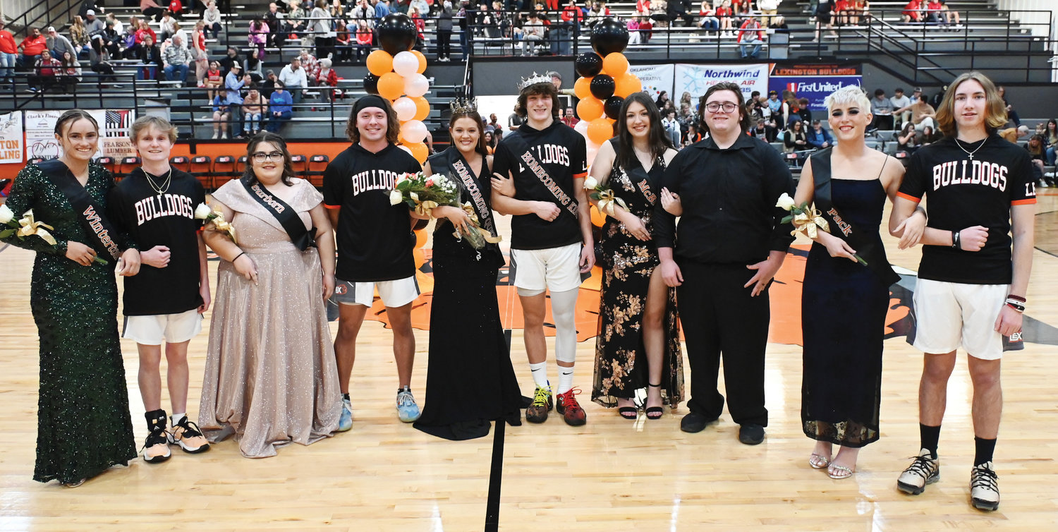 Member of Lexington’s Homecoming court are, from left, Janelle Winterton, Corbin Perry, Alexis Feuerborn, Ezra Faulkenberry, Queen Rylee Beason, King Trey Hartzog, Kindell McBride, Luke Morris-Peacock, Izzy Pack and Tate Collier.
