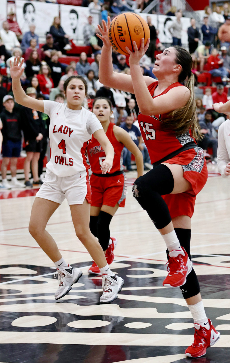 Purcell sophomore Ella Resendiz goes to the hoop with the basketball during the Dragons’ 53-44 win over Elgin in the Heart of Oklahoma Basketball Tournament. Resendiz scored a team-high 13 points in the game. She was also named to the All-Tournament team.