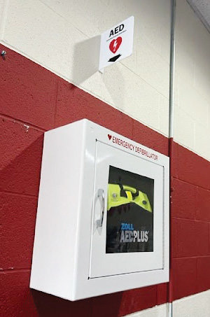 Every building in the Purcell School District has an emergency defibrillator and a staff person trained to use them.
